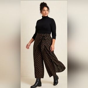 City Chic Sz 14 Black Orange Polka Dot Wrap Around Leg Skirt Pants "Skant"